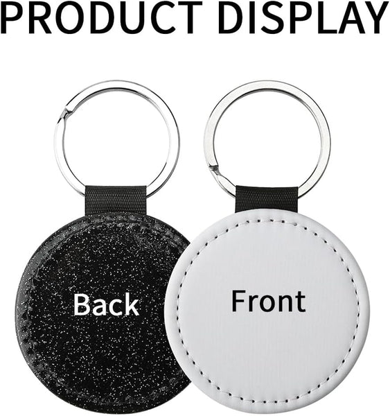 Personalised photo text logo printed round PU leather keyring. Ideal Gift. Black