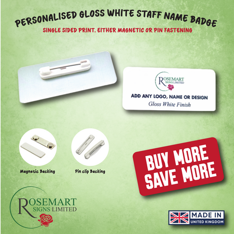 Personalised staff name badge white