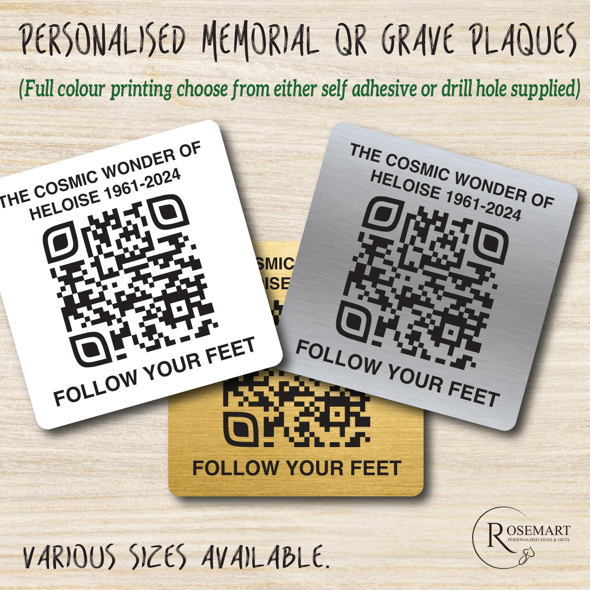 Personalised Memorial QR code grave marker metal plaques.