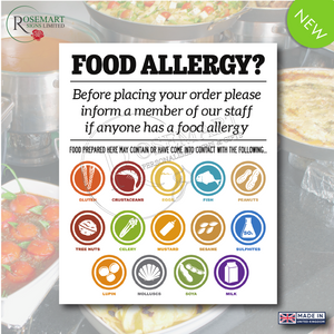 Food Allergy Self adhesive vinyl sticker. 100x100mm