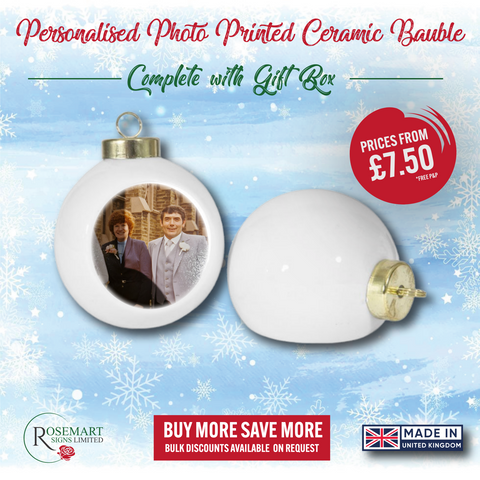 Personalised Photo Printed Ceramic bauble decoration with gift box