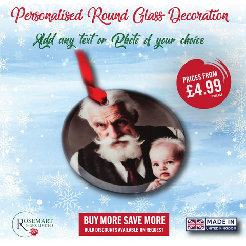 Personalised photo text printed Round glass tree decoration