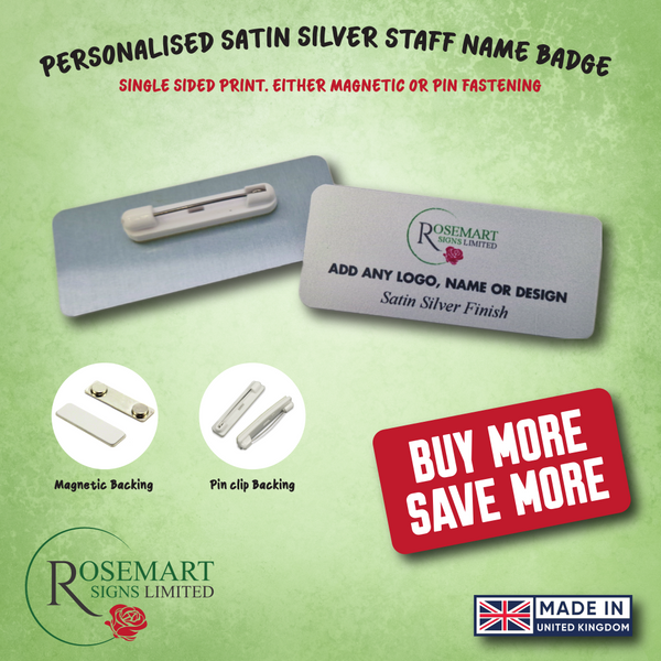 Personalised Satin Silver Staff Name Badges