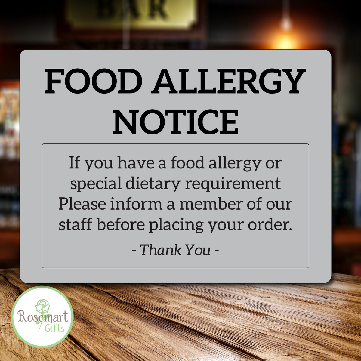 Food Allergy pub bar restaurant allergen awareness Sign (Landscape ...