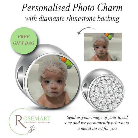 Personalised Photo Charm Pandora round Shape Mothers Anniversary Birthday Valentines Day Gift