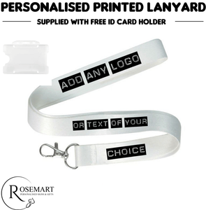 Personalised printed lanyard. 86cm long with free id card holder