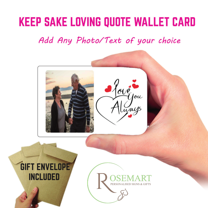 Personalised Love you always metal photo keepsake wallet card. WHITE