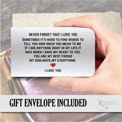 Never forget that i love you keepsake metal wallet card.