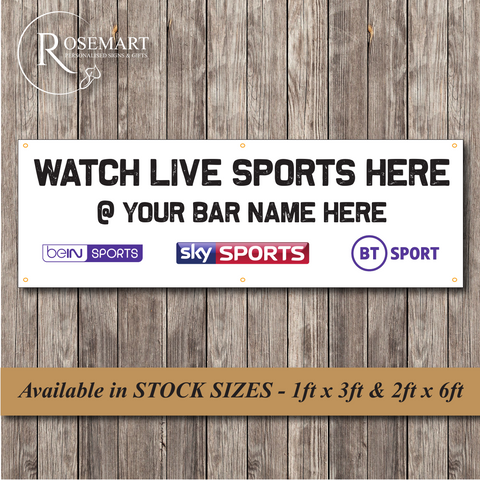 Personalised Watch live sports here PVC vinyl banner