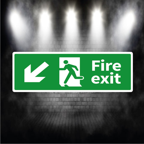 Fire exit sign arrow down left metal sign plaque