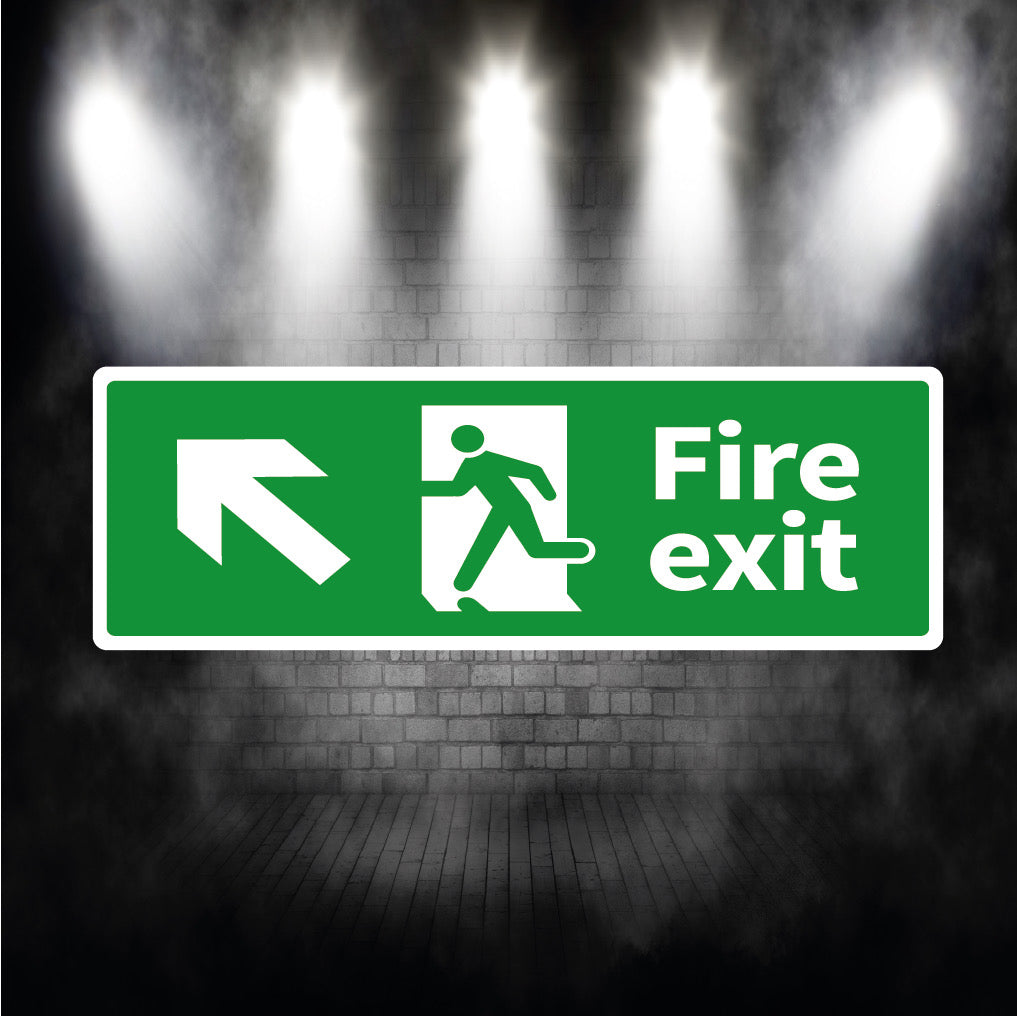 Fire exit sign arrow up left metal sign plaque