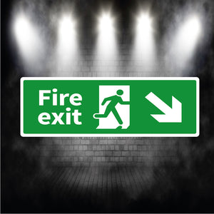 Fire exit sign arrow down right metal sign plaque