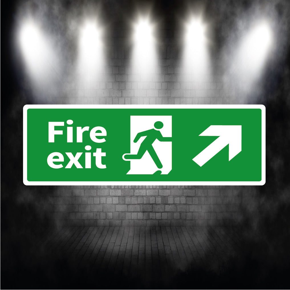 Fire exit sign arrow up right metal sign plaque