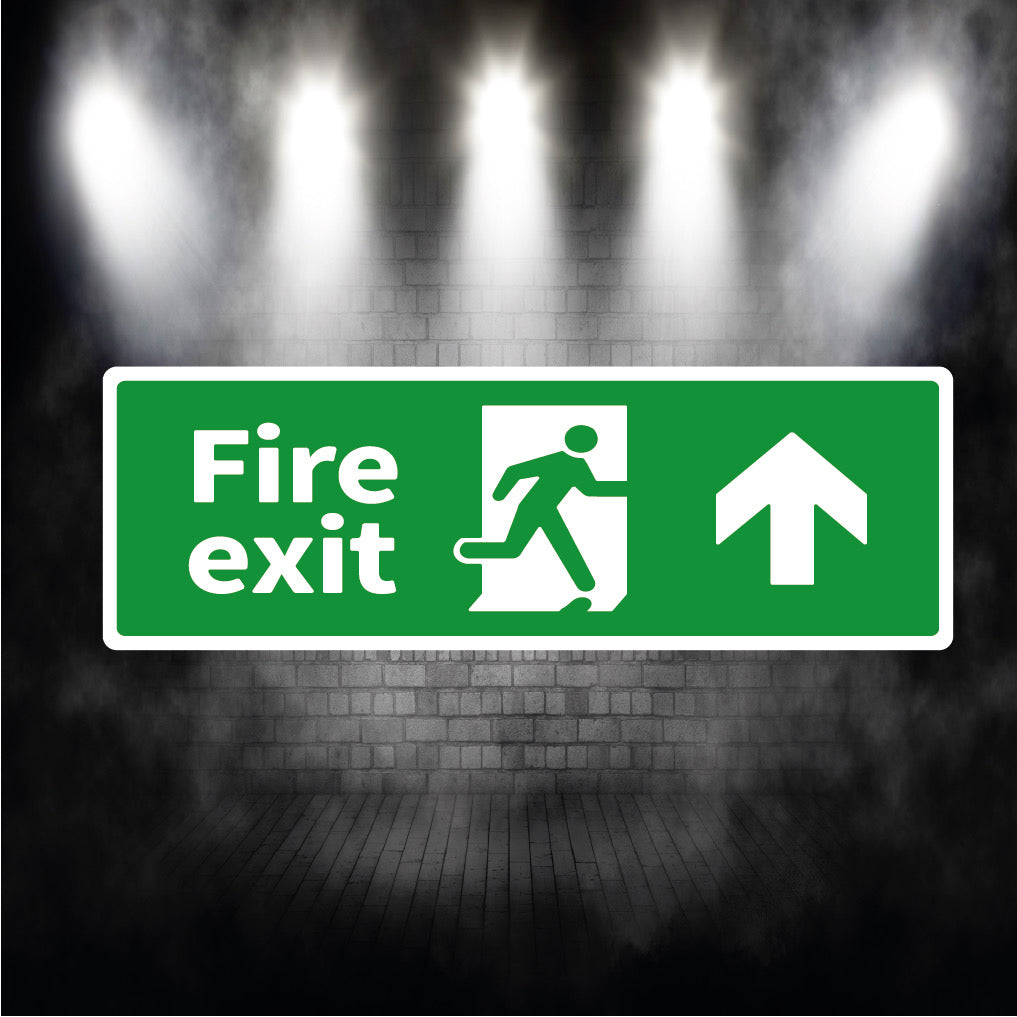 Fire exit sign arrow up metal sign plaque